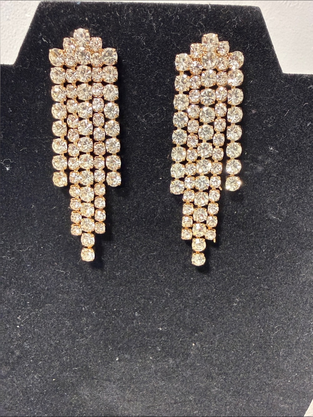 Gold Tiered Crystal Fringe Earrings